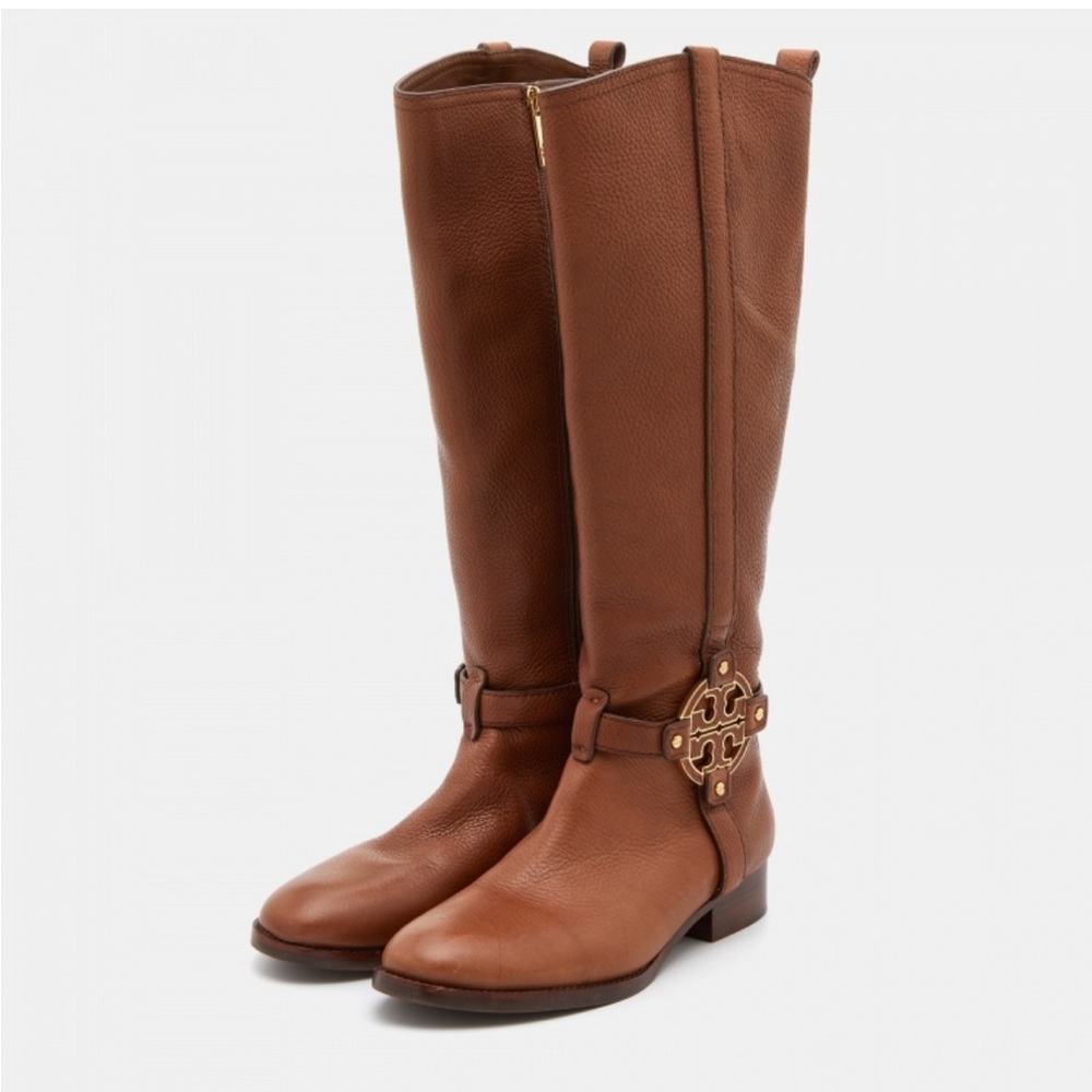 Tory Burch Brown Leather Logo Knee Length Boots